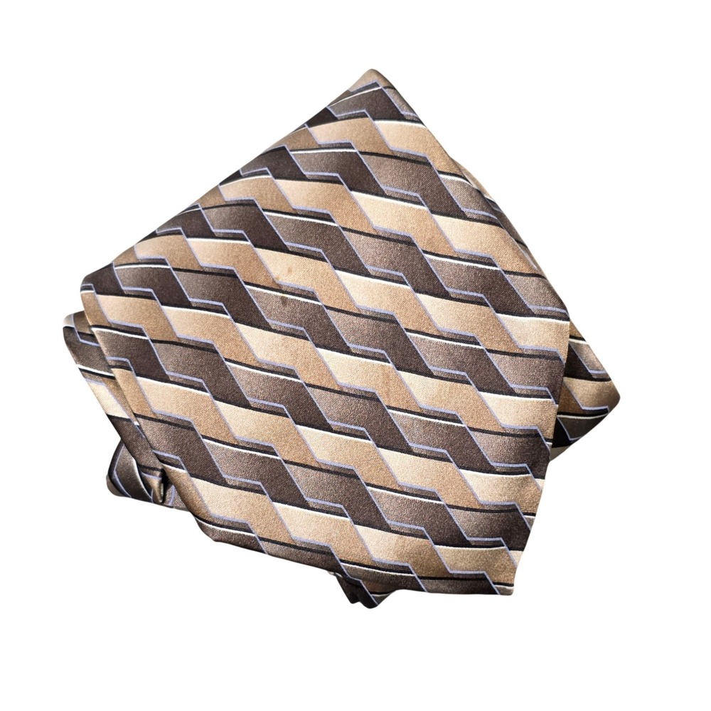 Vintage Arrow Silk Necktie Men's Brown Tan Geometric Chevron Pattern Made in USA